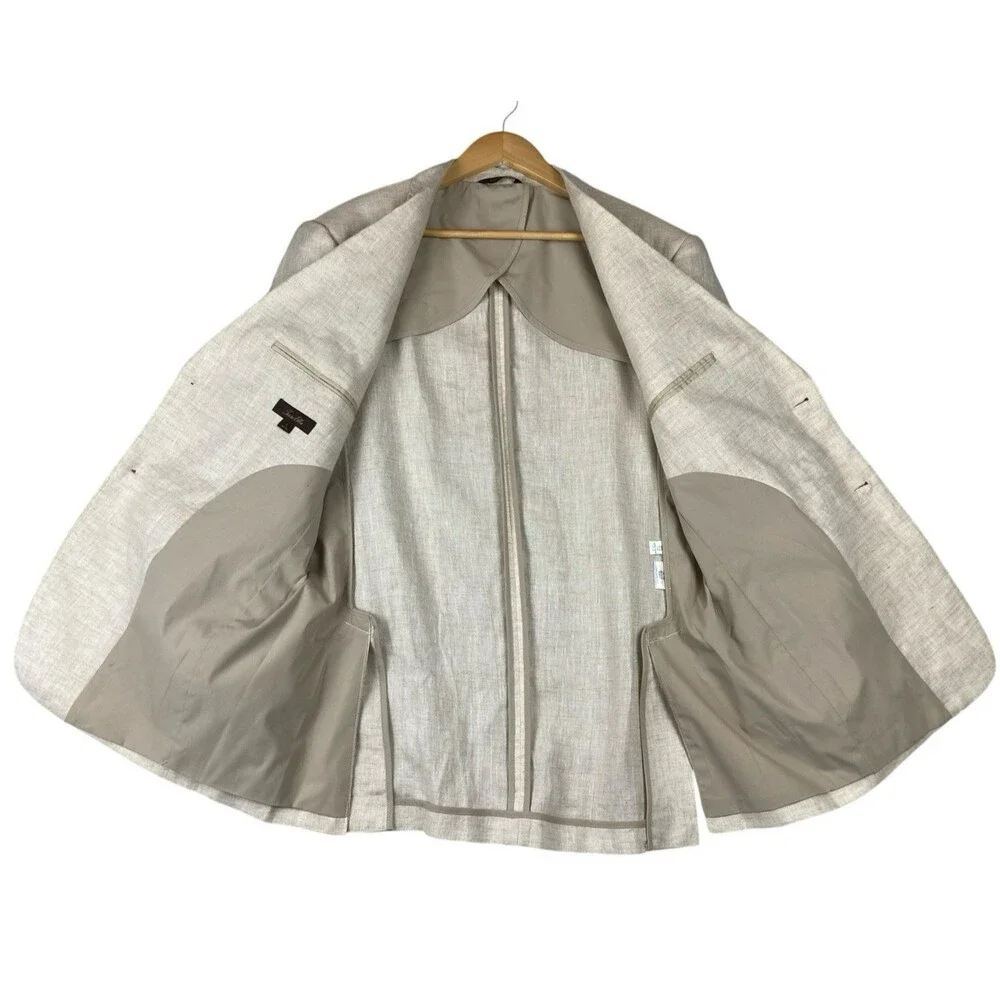 Tasso Elba 100% Linen Blazer Mens L 42-44 Beige 2 Button Sport Coat Jacket